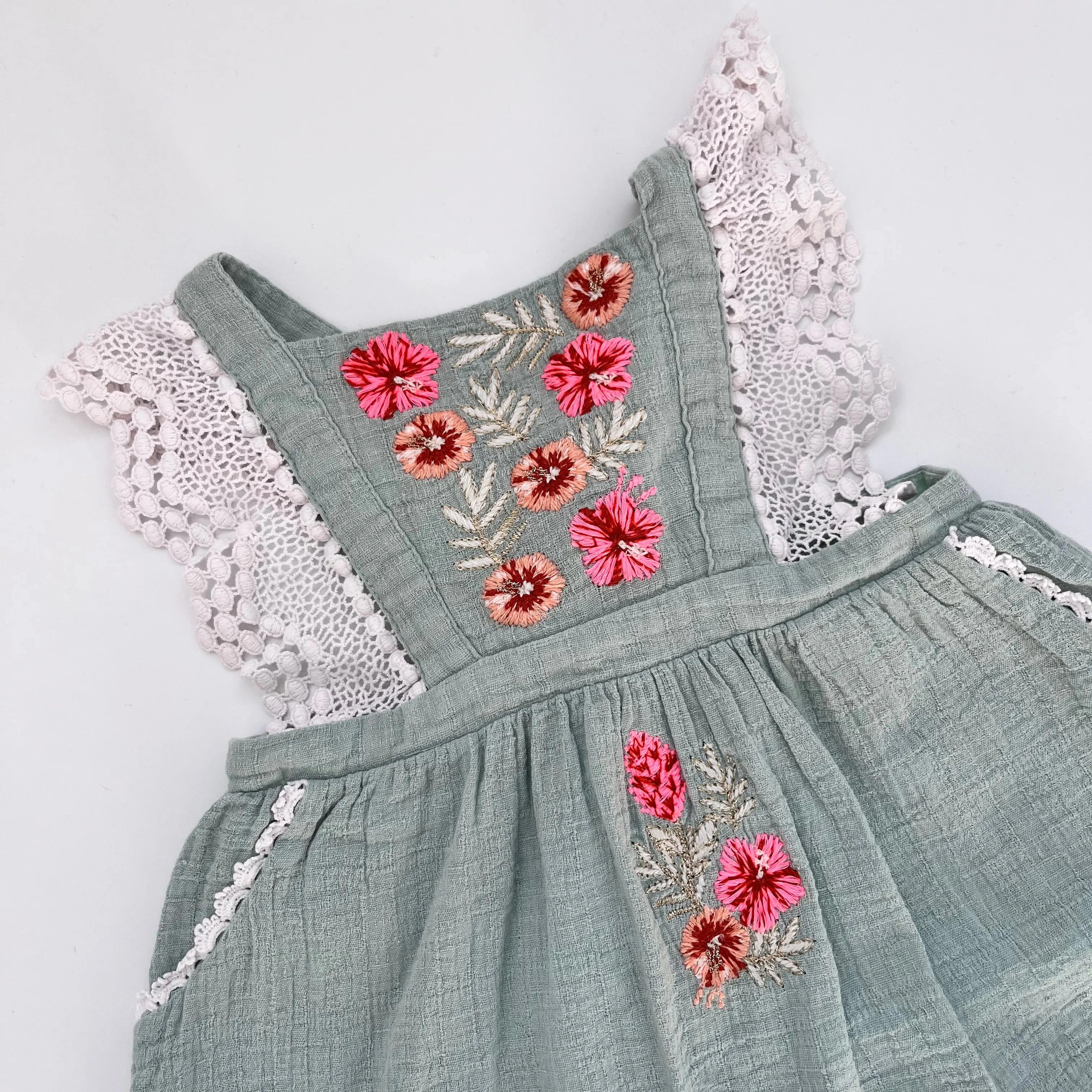 Louise Misha Embroidered Dress Duck Egg 18 Months