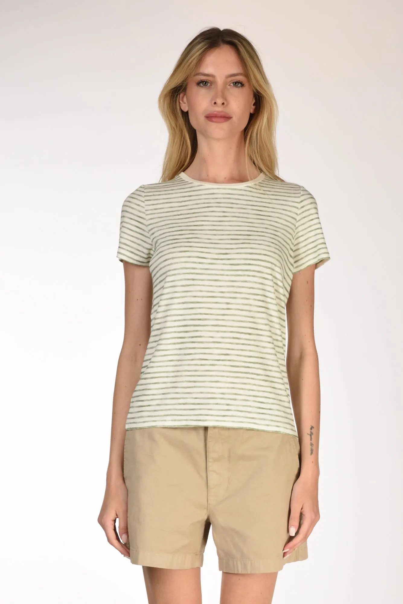 Majestic Filatures Paris Women's White/Green Striped T-shirt