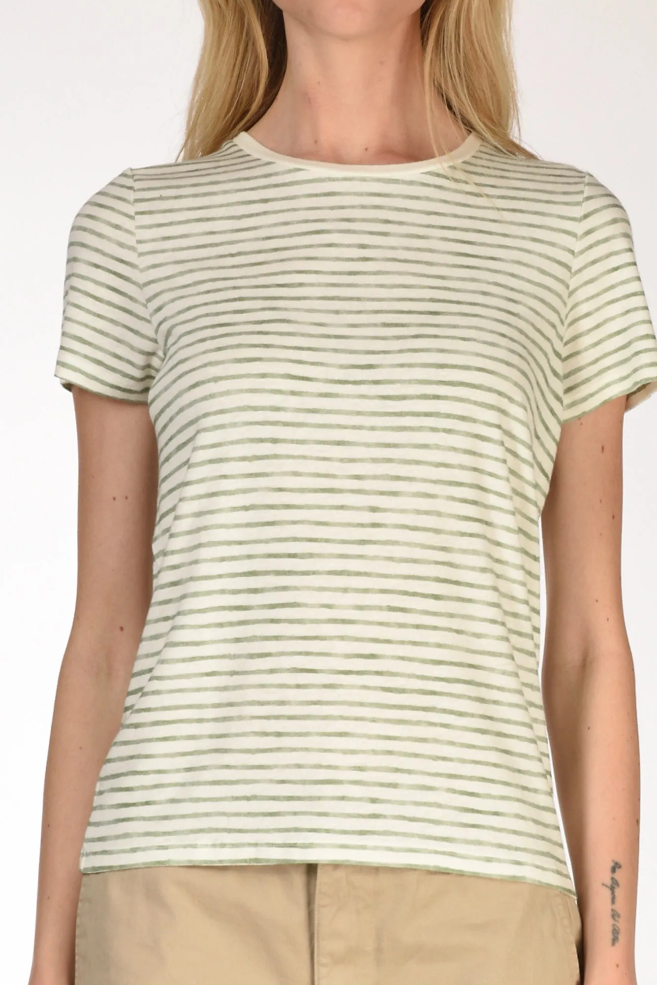 Majestic Filatures Paris Women's White/Green Striped T-shirt