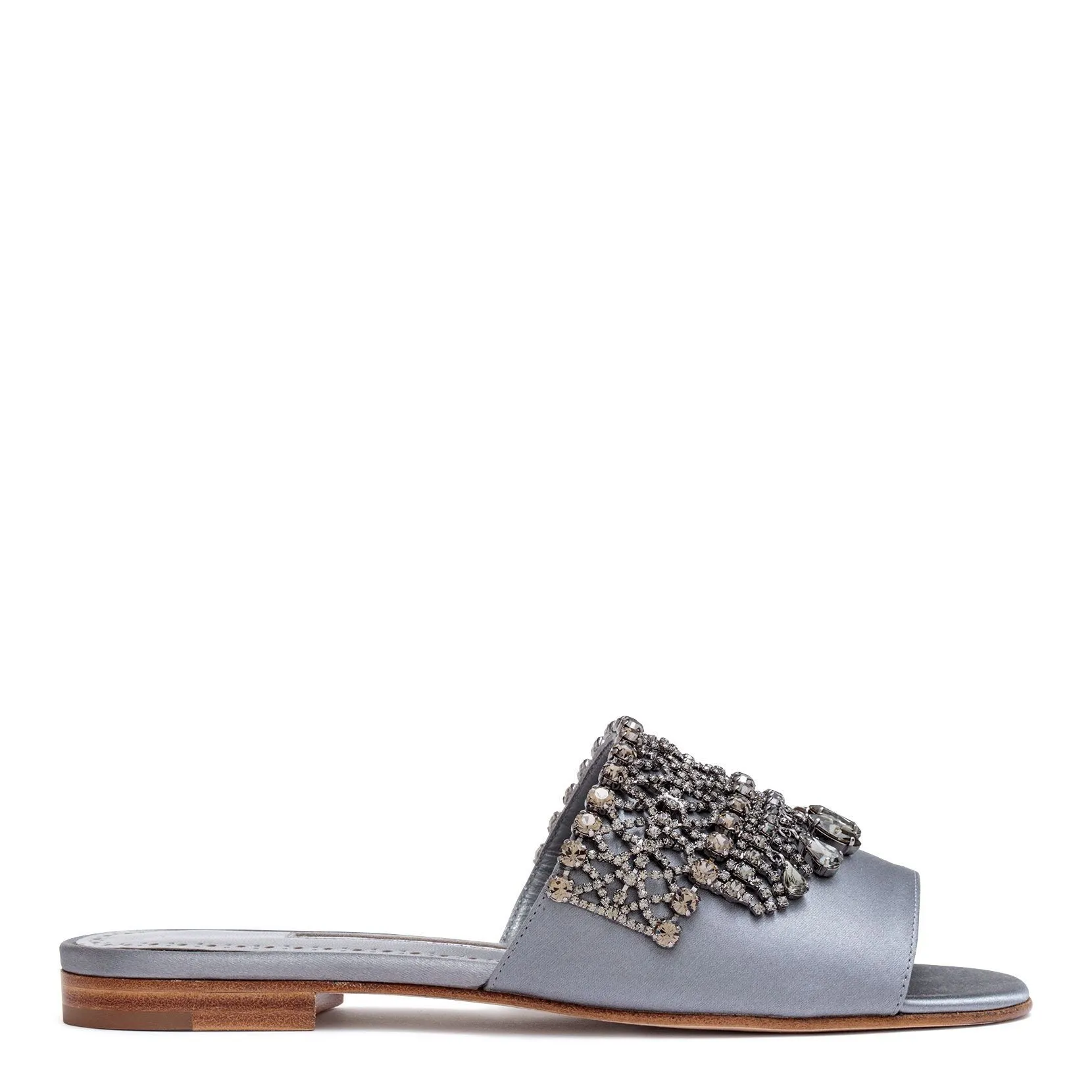 Manolo Blahnik Grey Satin Embellished Rian Sandals