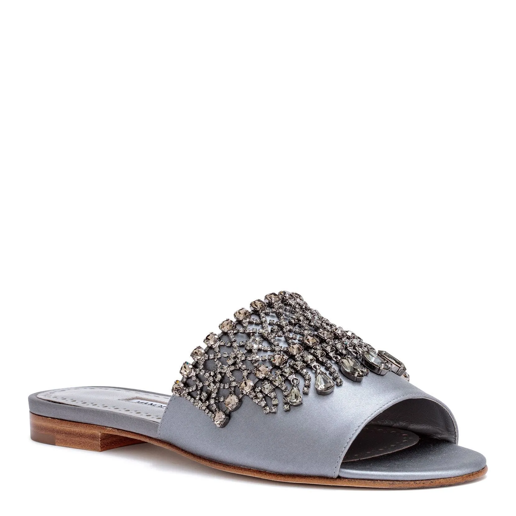 Manolo Blahnik Grey Satin Embellished Rian Sandals