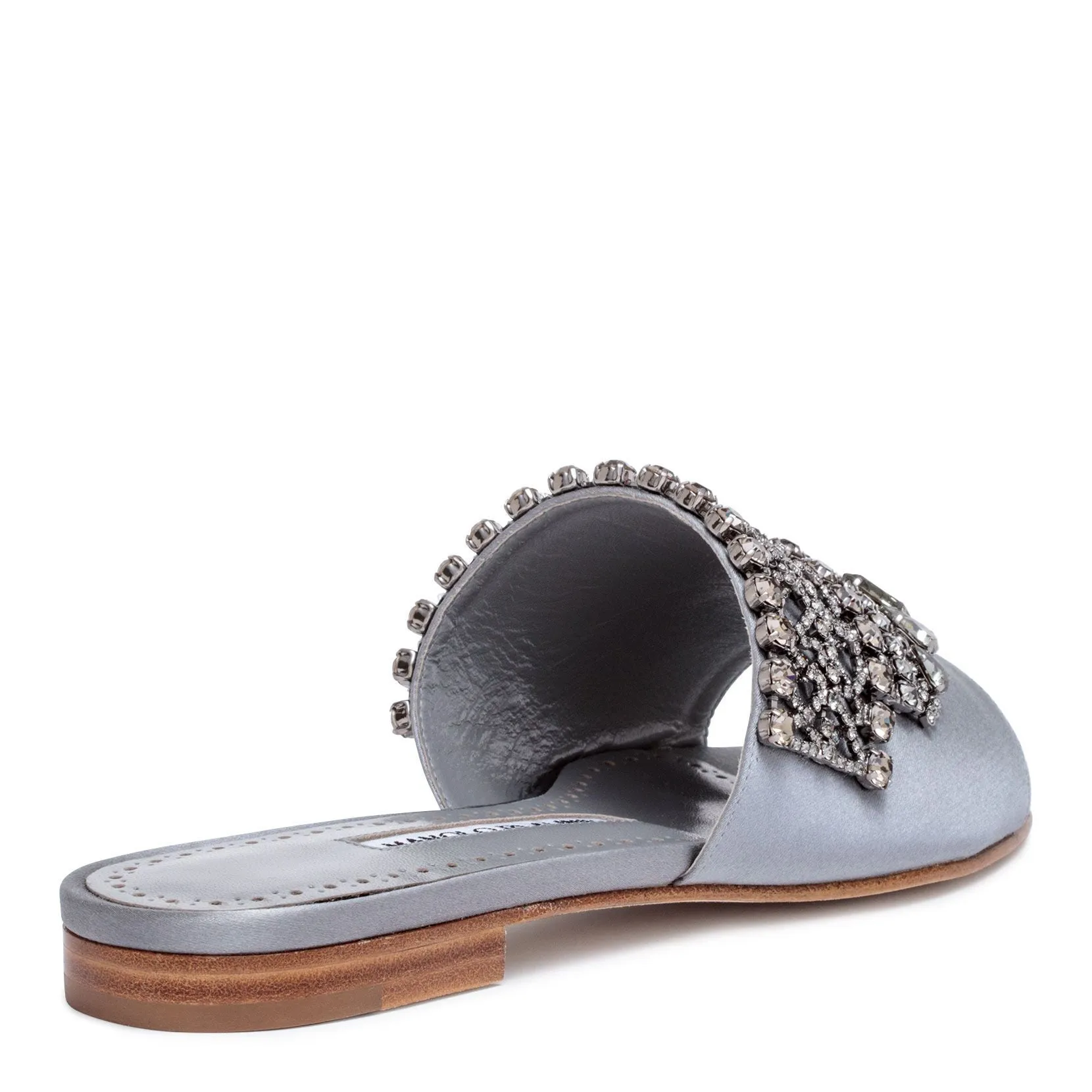 Manolo Blahnik Grey Satin Embellished Rian Sandals