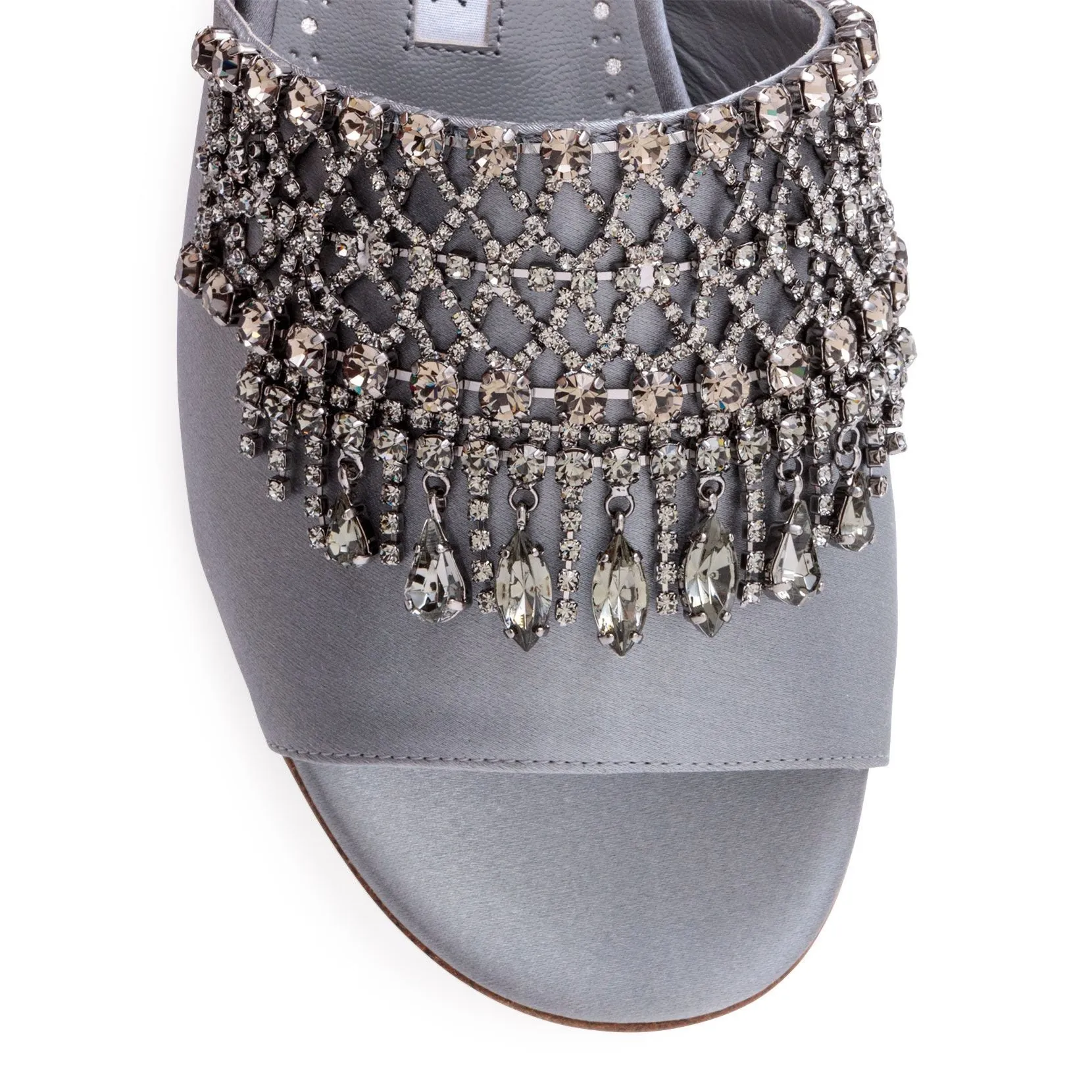 Manolo Blahnik Grey Satin Embellished Rian Sandals