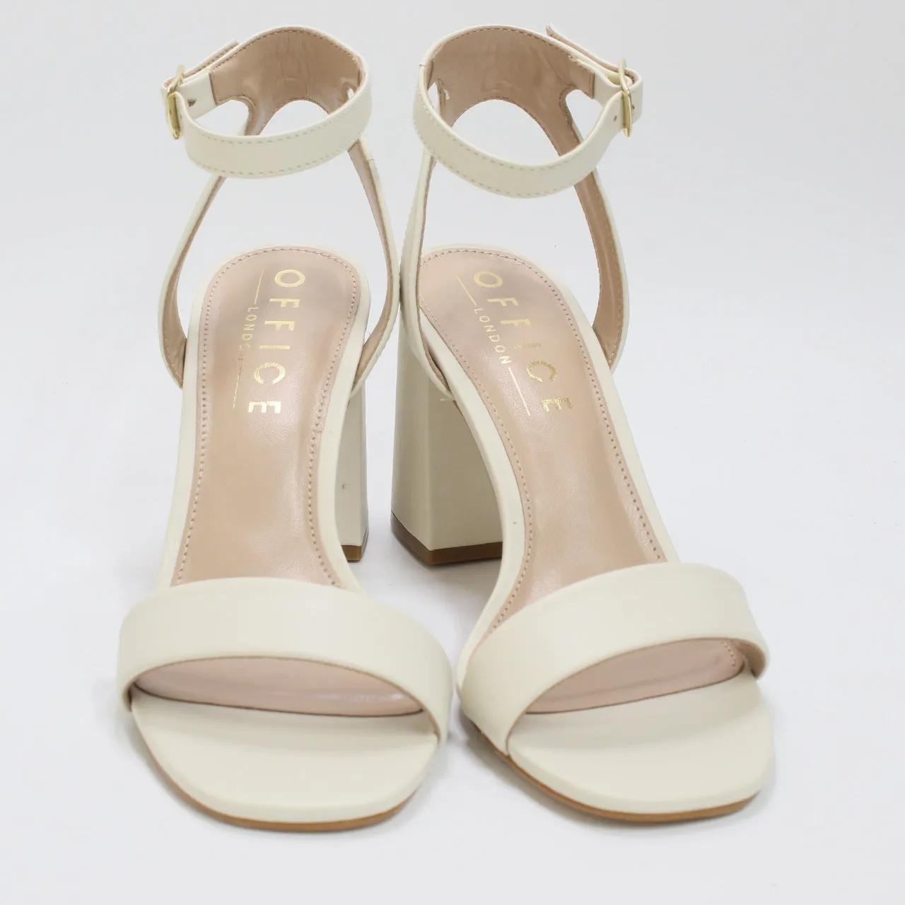 Maple Ankle Strap Block Heels Off White Leather - Women's Office