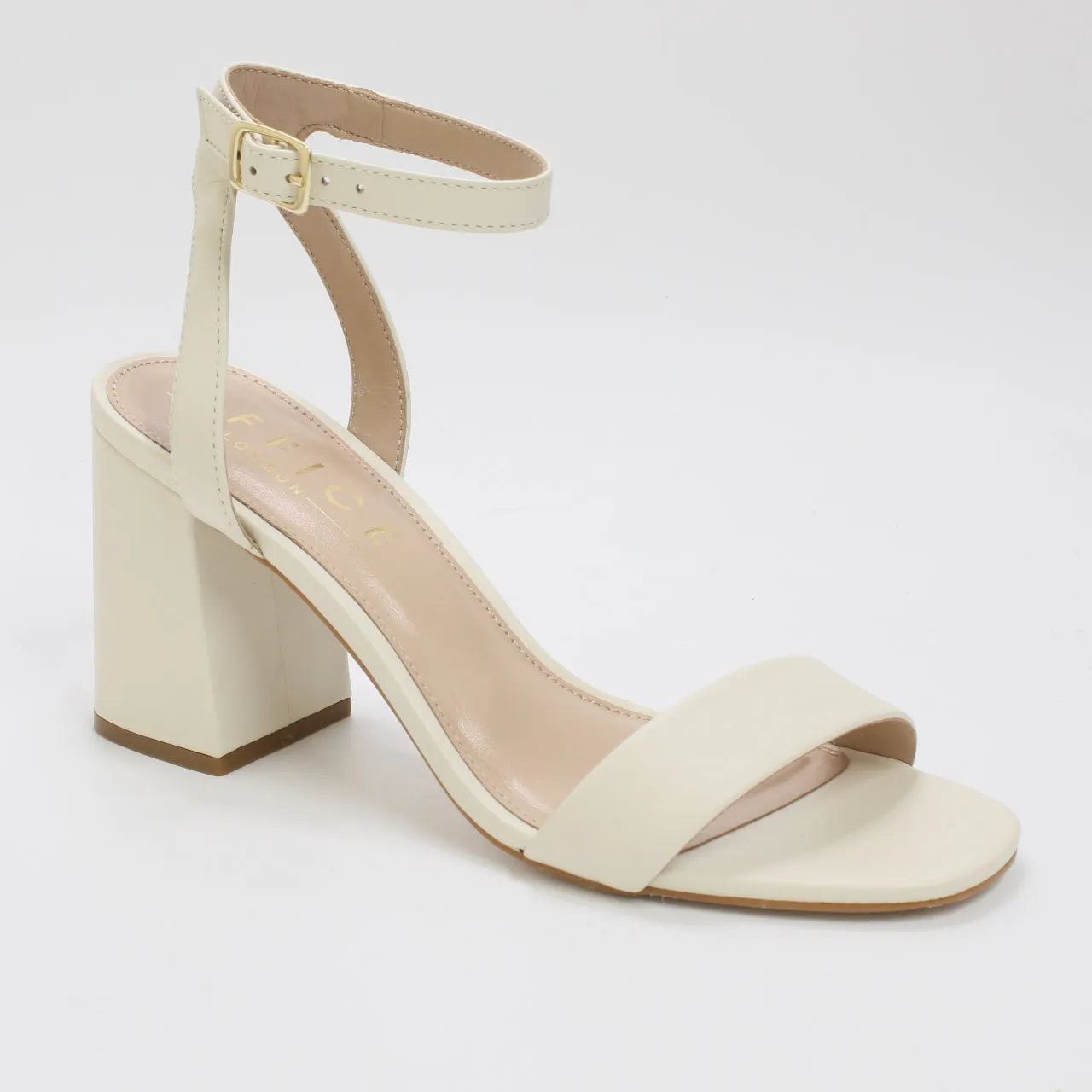 Maple Ankle Strap Block Heels Off White Leather - Women's Office