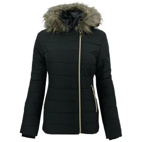 Maralyn & Me Juniors' Asymmetrical Zip Puffer Jacket in Black, Size M