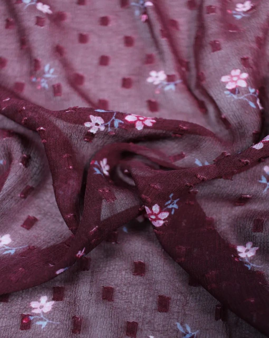 Maroon Floral Print Chiffon Fabric