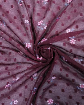 Maroon Floral Print Chiffon Fabric