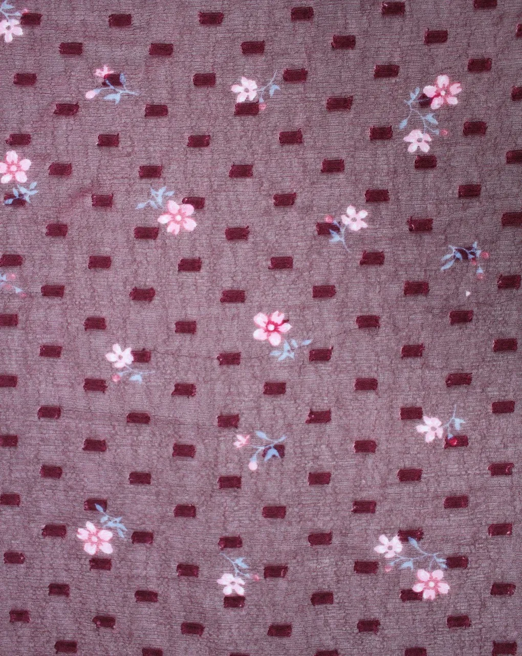 Maroon Floral Print Chiffon Fabric