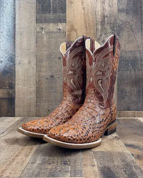 Men's Caiman Neck Square Toe Cowboy Boots in Cognac Color