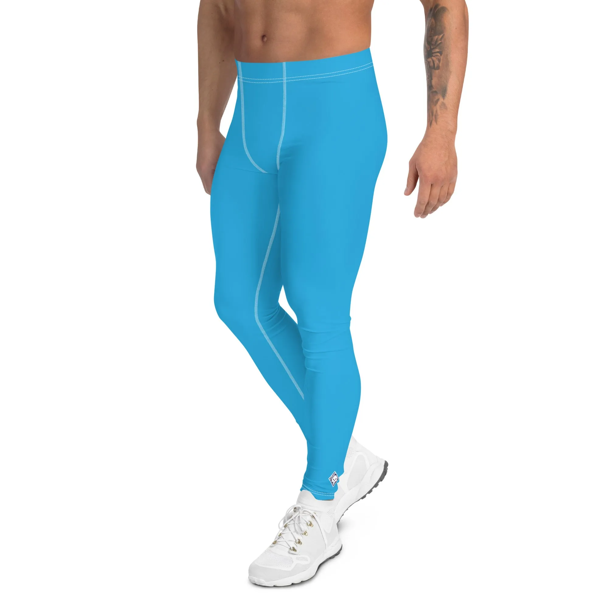 Men's Cyan Athletic Leggings - Solid Color for Easy Movement