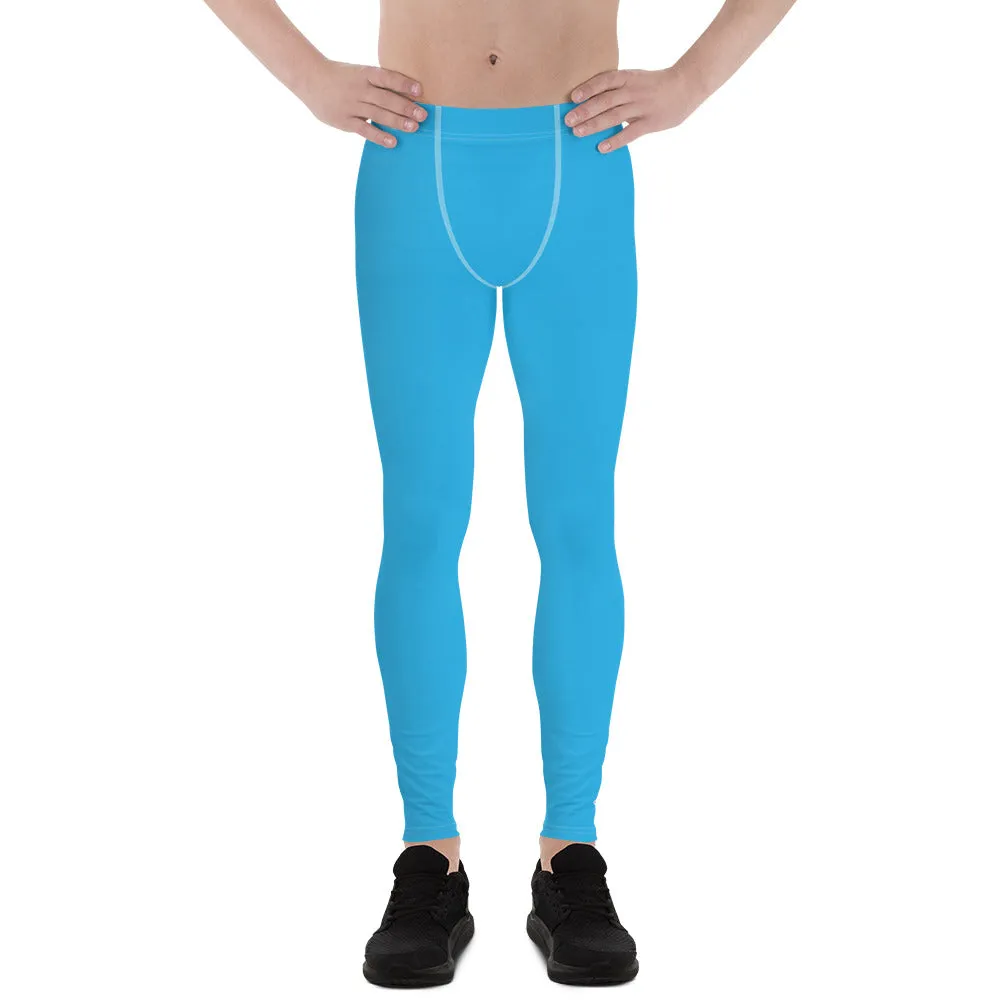 Men's Cyan Athletic Leggings - Solid Color for Easy Movement