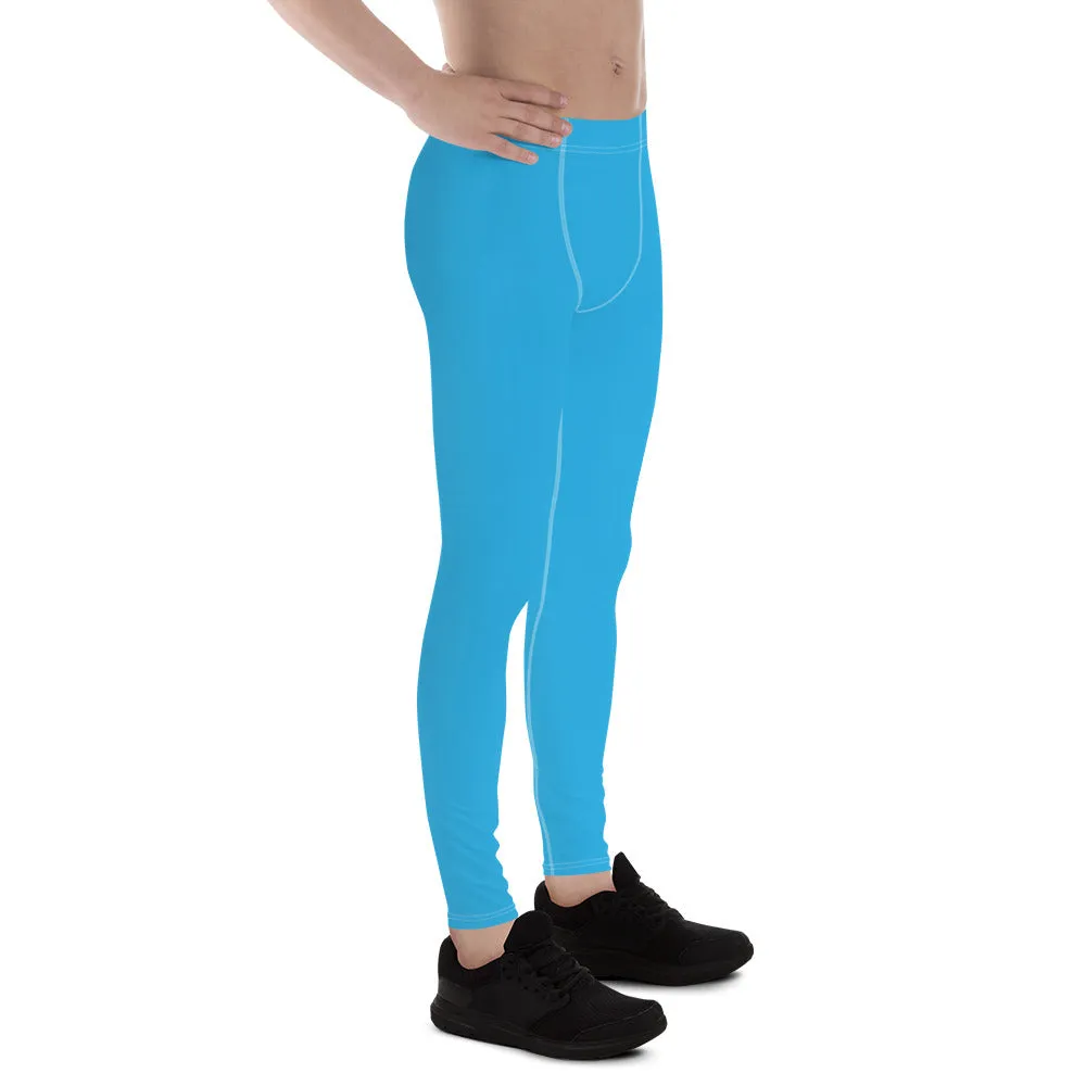 Men's Cyan Athletic Leggings - Solid Color for Easy Movement