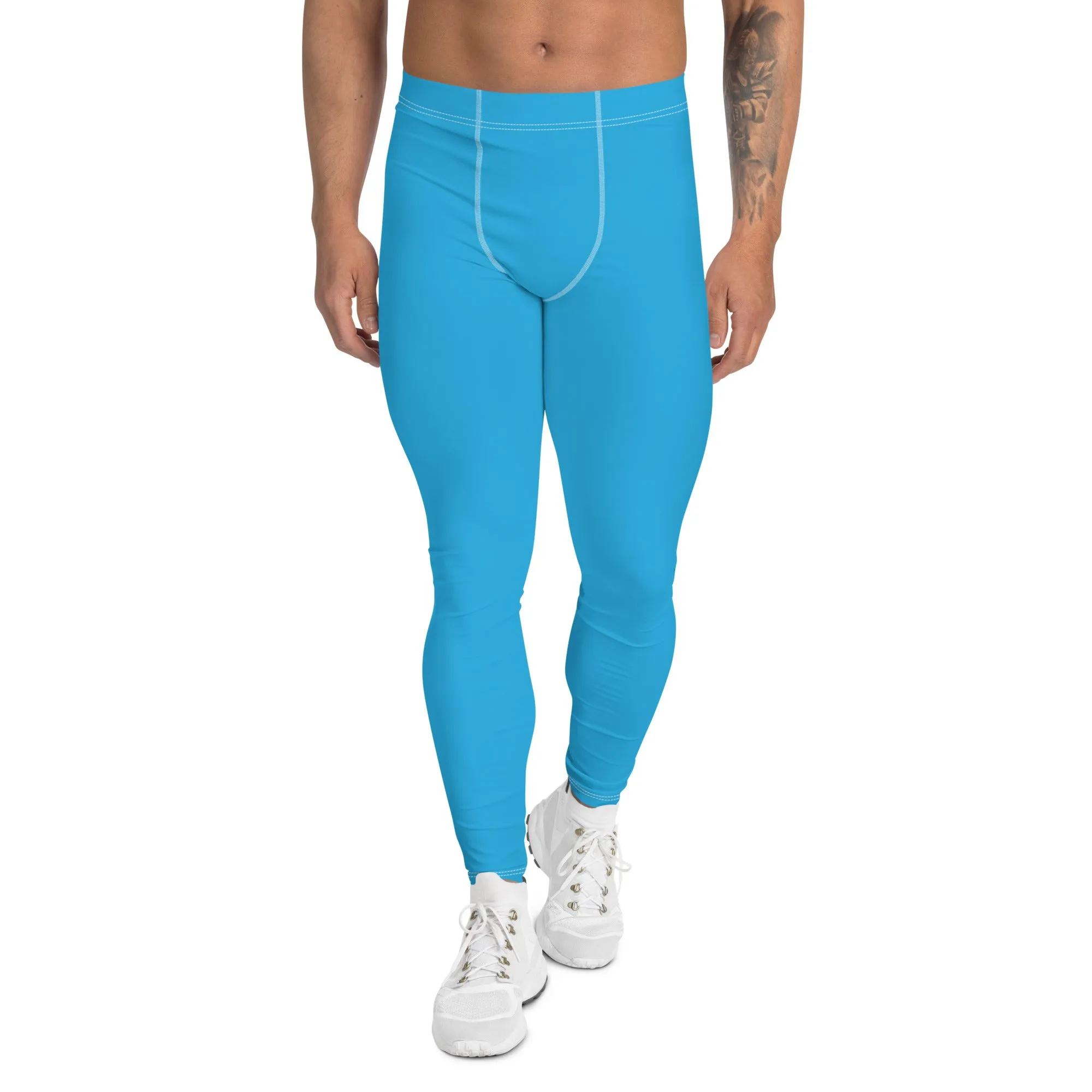 Men's Cyan Athletic Leggings - Solid Color for Easy Movement