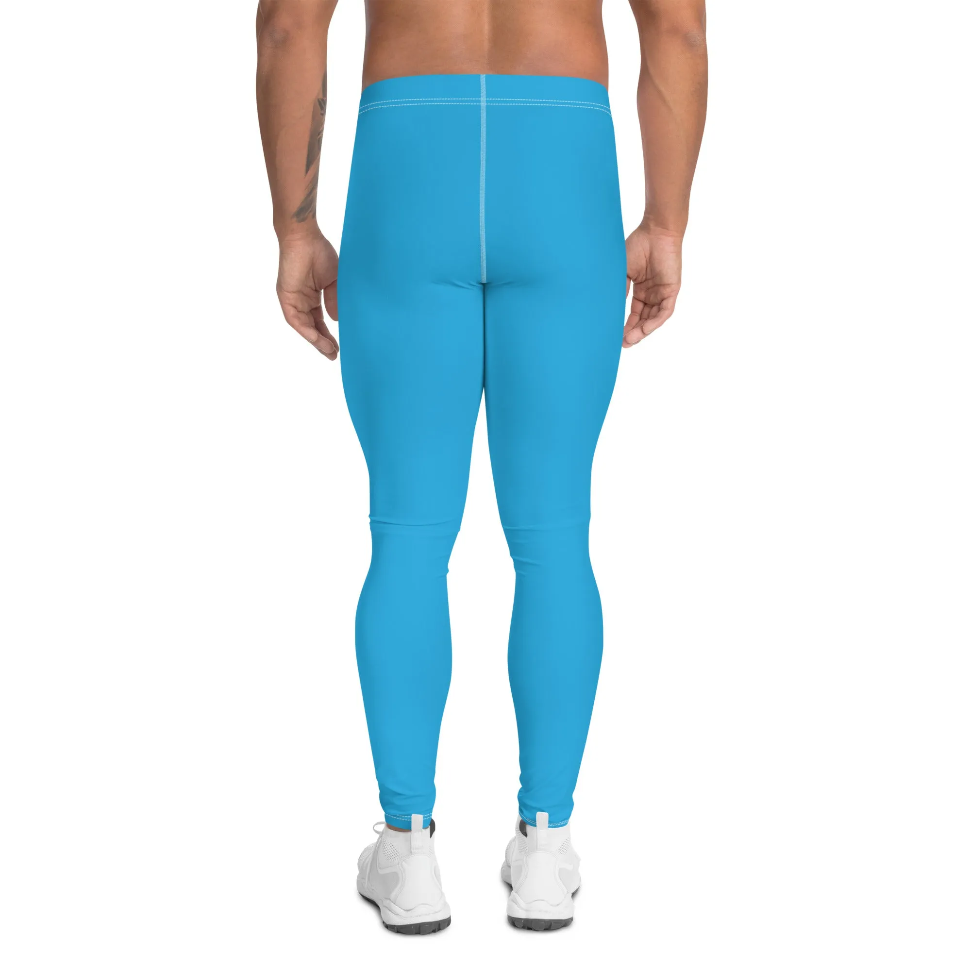 Men's Cyan Athletic Leggings - Solid Color for Easy Movement