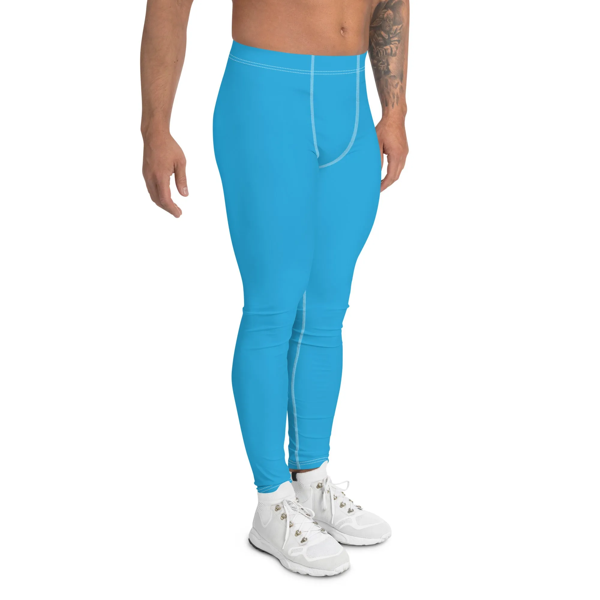 Men's Cyan Athletic Leggings - Solid Color for Easy Movement