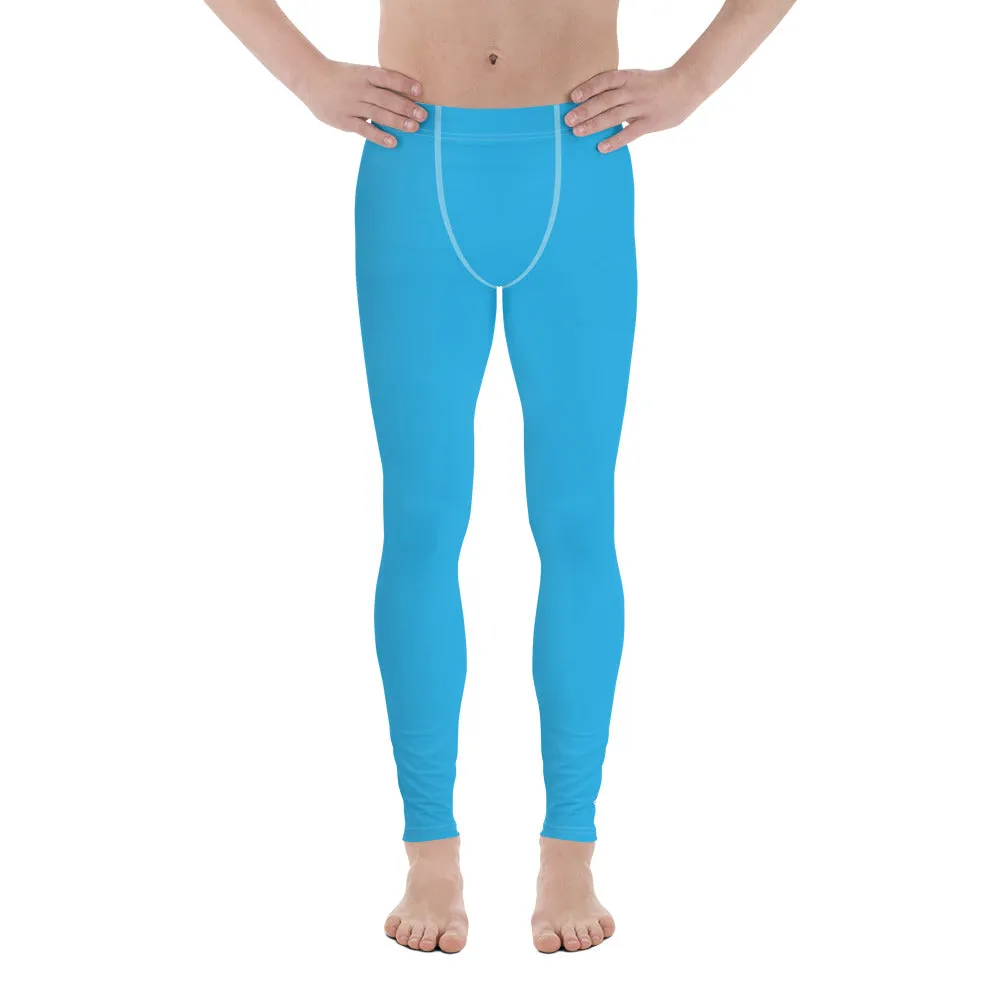 Men's Cyan Athletic Leggings - Solid Color for Easy Movement