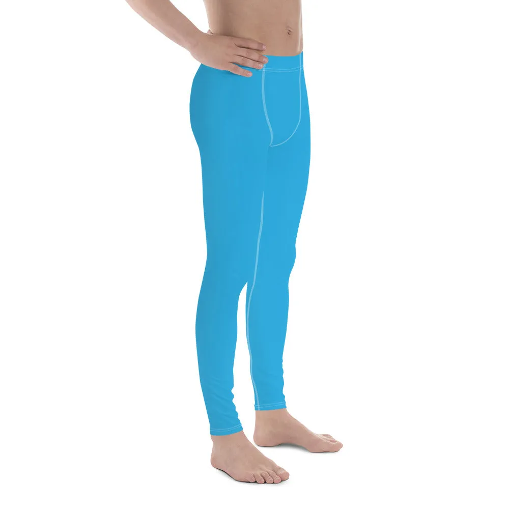 Men's Cyan Athletic Leggings - Solid Color for Easy Movement