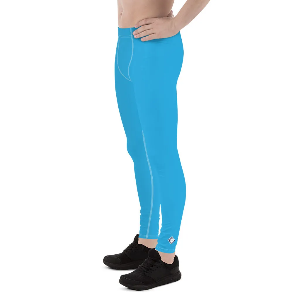 Men's Cyan Athletic Leggings - Solid Color for Easy Movement