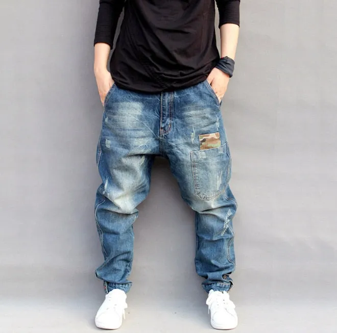 Men's Loose Fit Denim Harlan Harem Pants - Streetwear Hip Hop Style