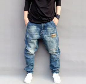 Men's Loose Fit Denim Harlan Harem Pants - Streetwear Hip Hop Style