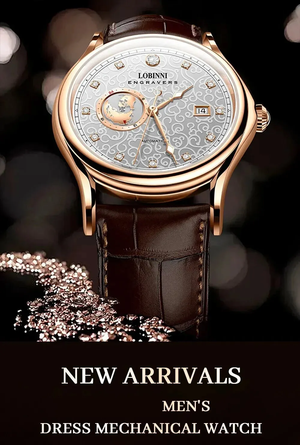 Luxury Sapphire Diamond Automatic Mechanical Watch for Men