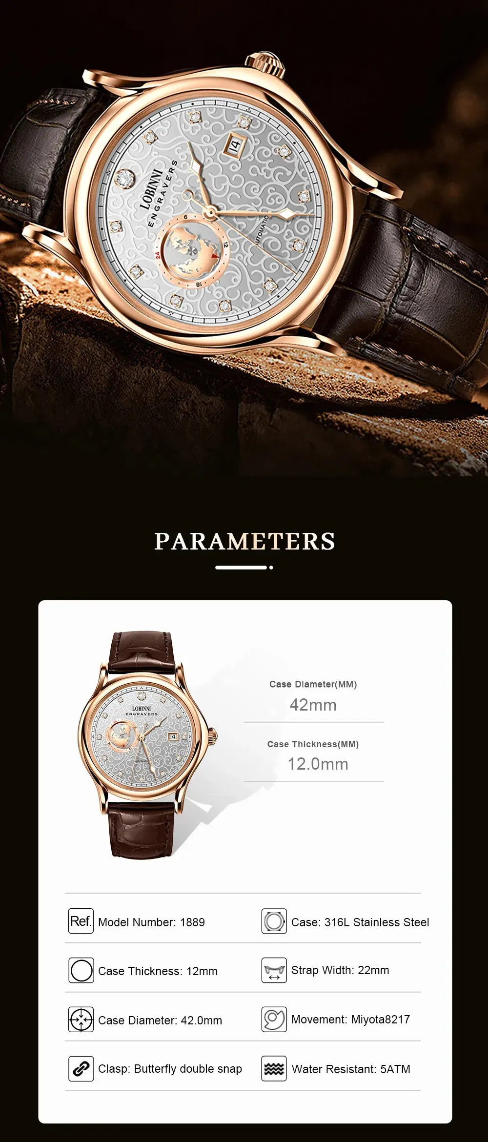 Luxury Sapphire Diamond Automatic Mechanical Watch for Men