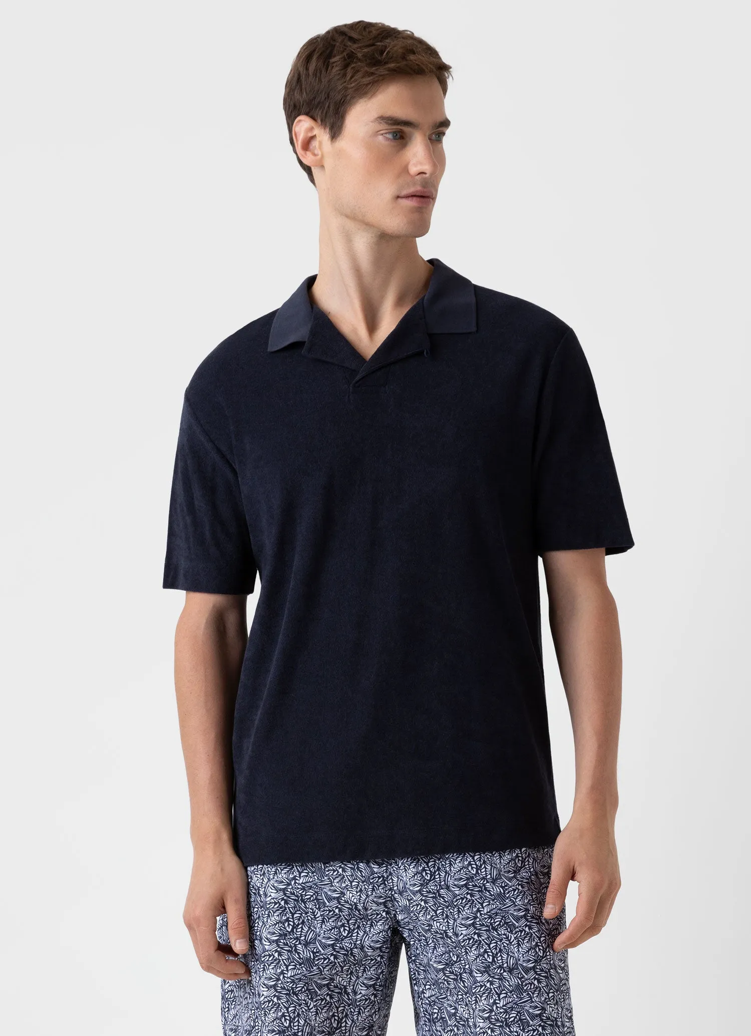 Navy Towelling Polo Shirt for Men