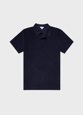 Navy Towelling Polo Shirt for Men