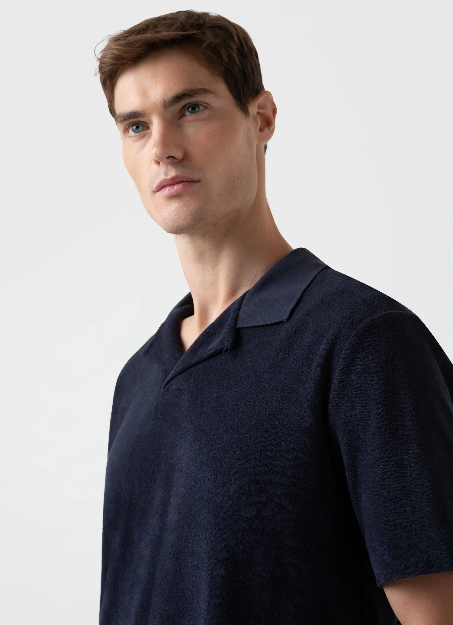 Navy Towelling Polo Shirt for Men