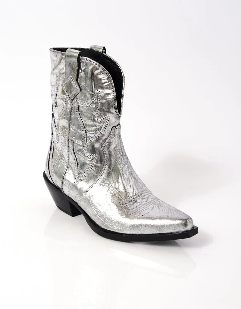 Metallic Cowboy Boots - Pale Pewter - Free People Western Style