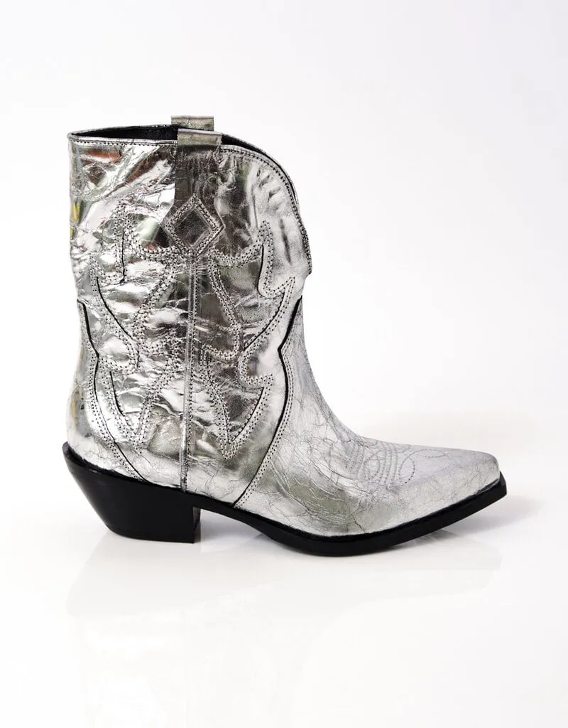 Metallic Cowboy Boots - Pale Pewter - Free People Western Style