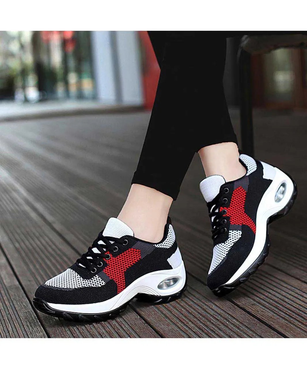 Multi Color Double Rocker Bottom Sneaker in Black