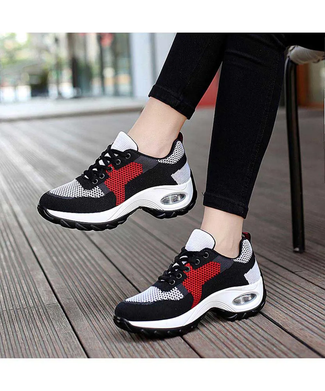 Multi Color Double Rocker Bottom Sneaker in Black