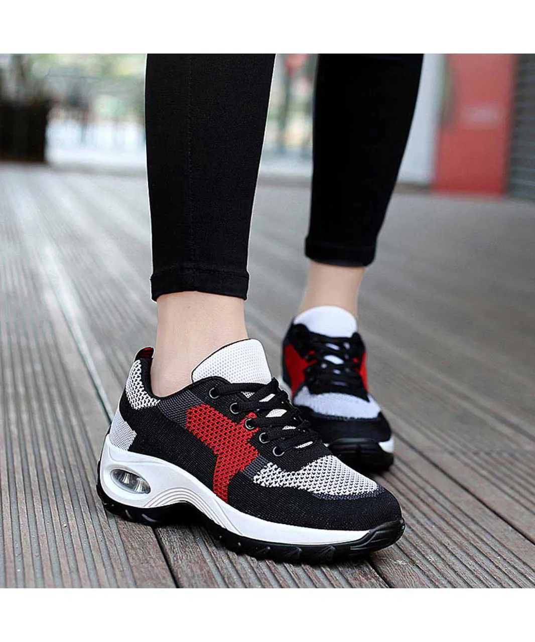 Multi Color Double Rocker Bottom Sneaker in Black