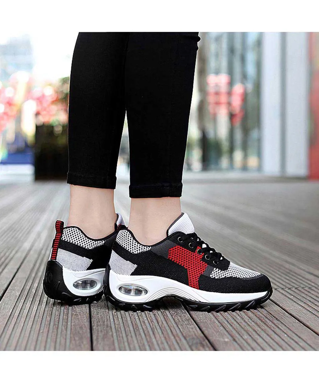 Multi Color Double Rocker Bottom Sneaker in Black