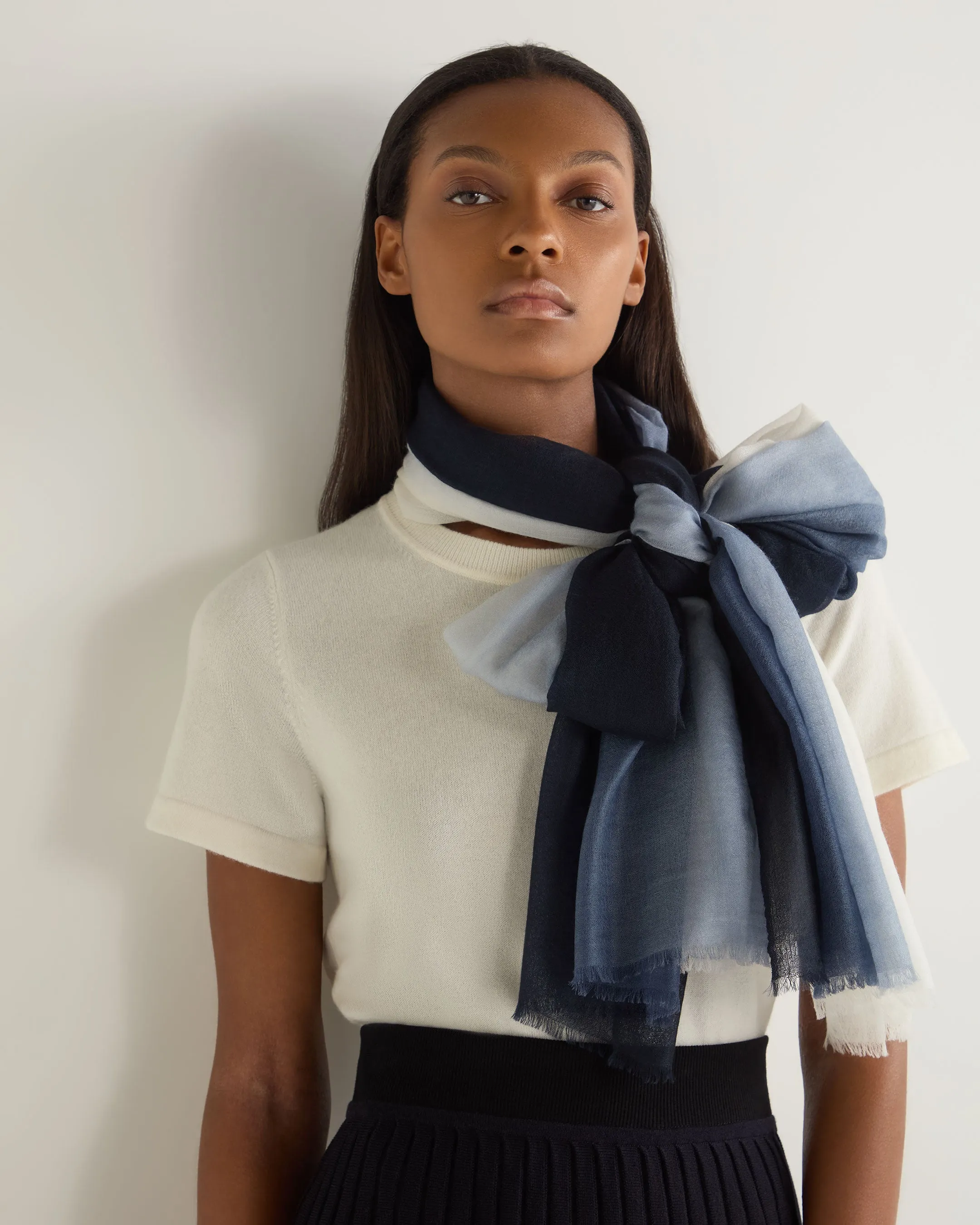 Navy Blue Dip Dye Cashmere Scarf for Women