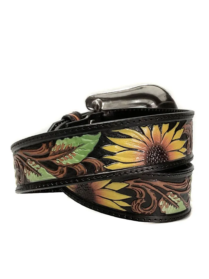 Nocona Womens Black Sunflower Tooled Leather Belt N320002301