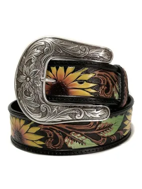 Nocona Womens Black Sunflower Tooled Leather Belt N320002301