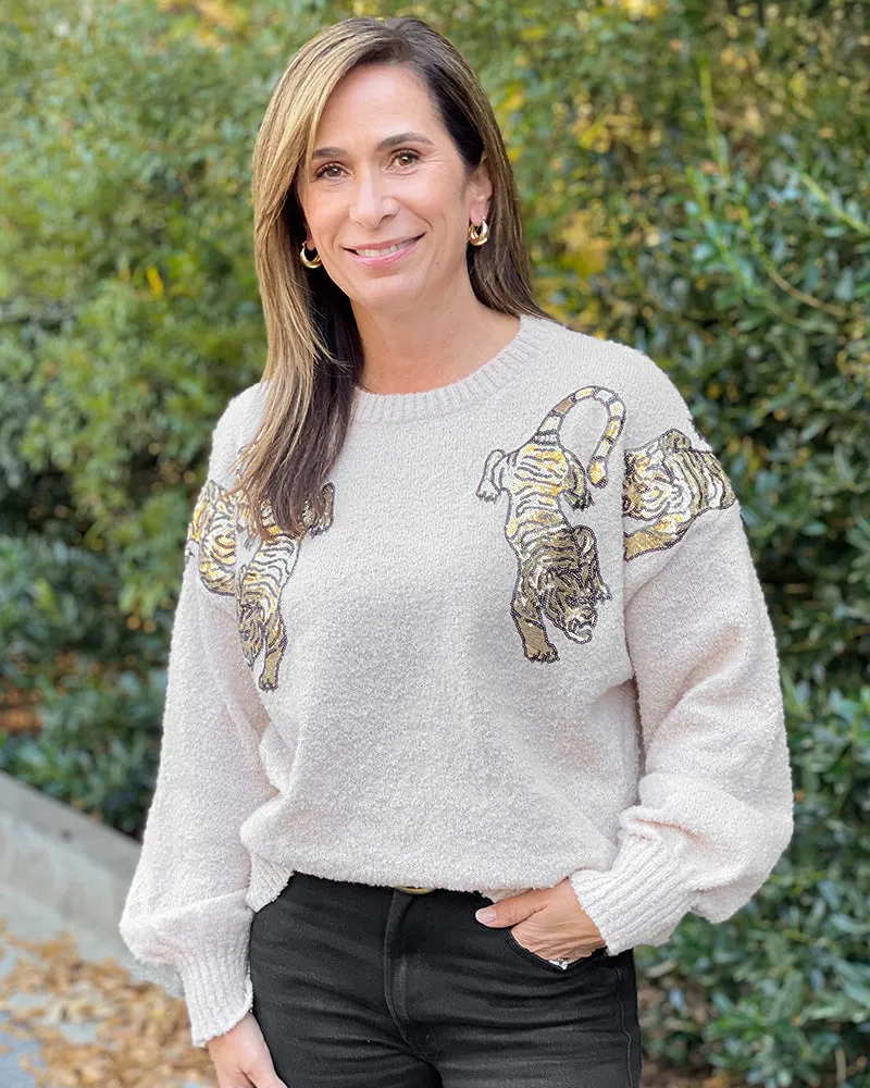 Oatmeal Tiger Sequin Sweater