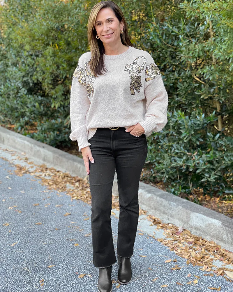 Oatmeal Tiger Sequin Sweater