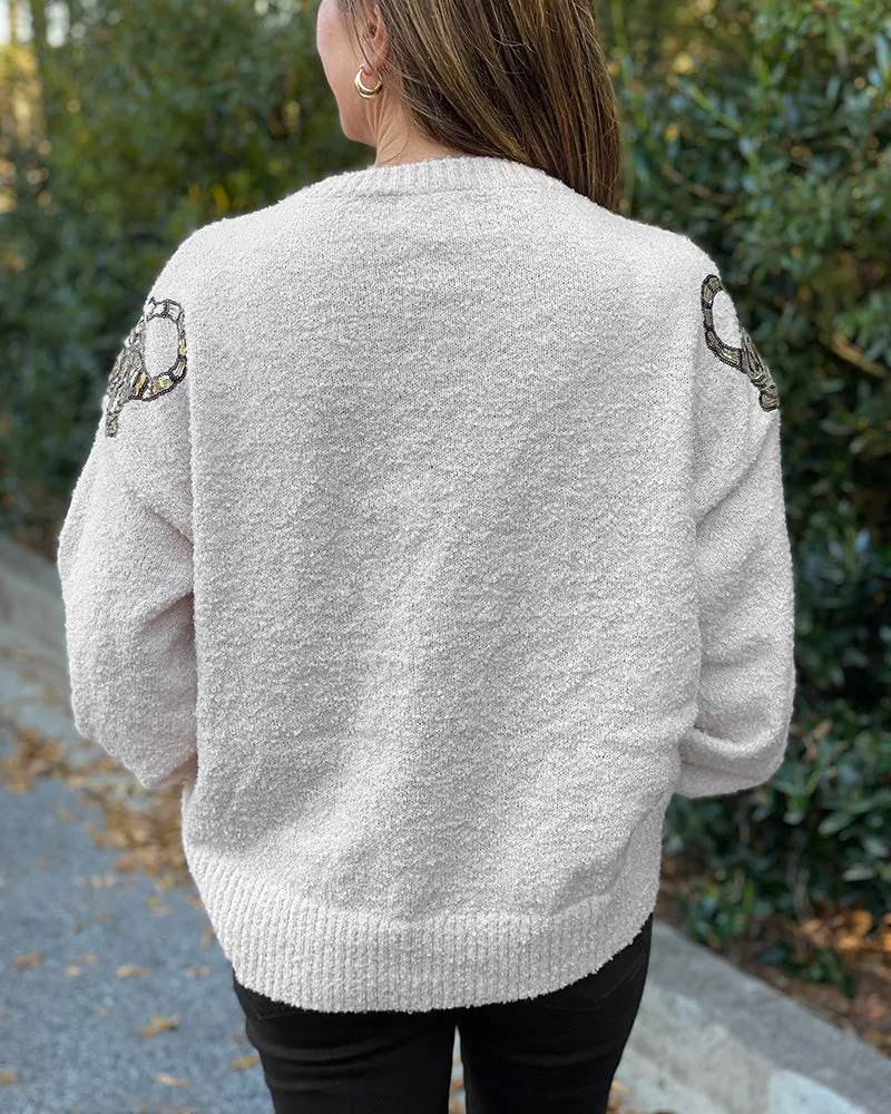 Oatmeal Tiger Sequin Sweater