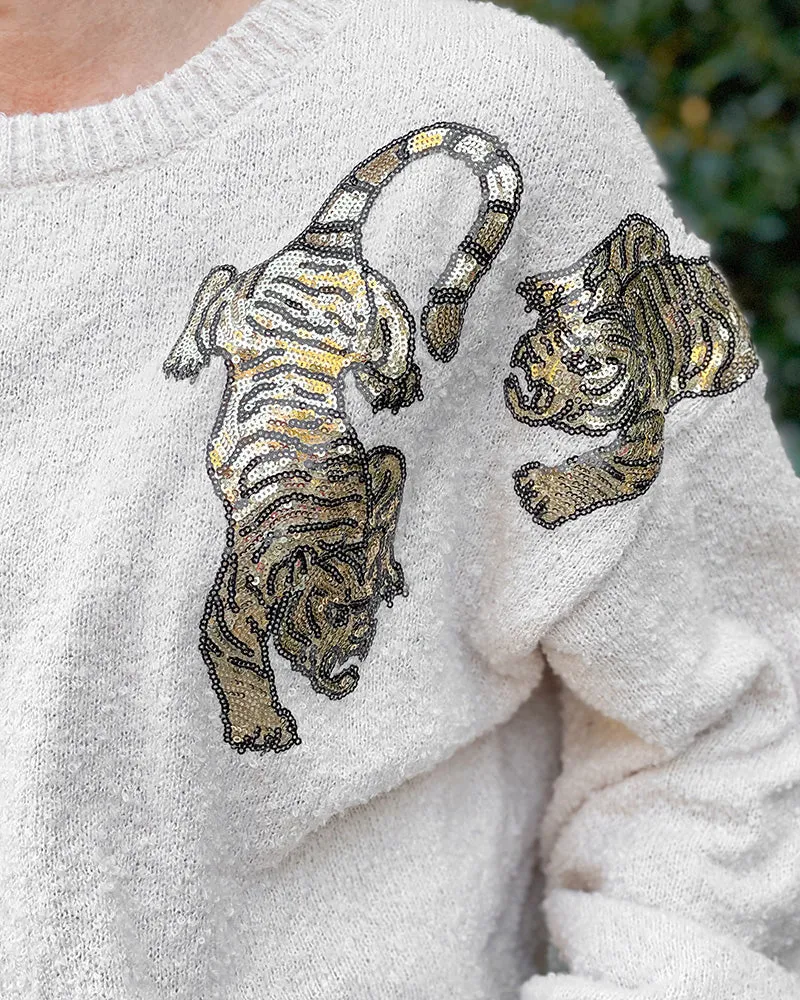 Oatmeal Tiger Sequin Sweater