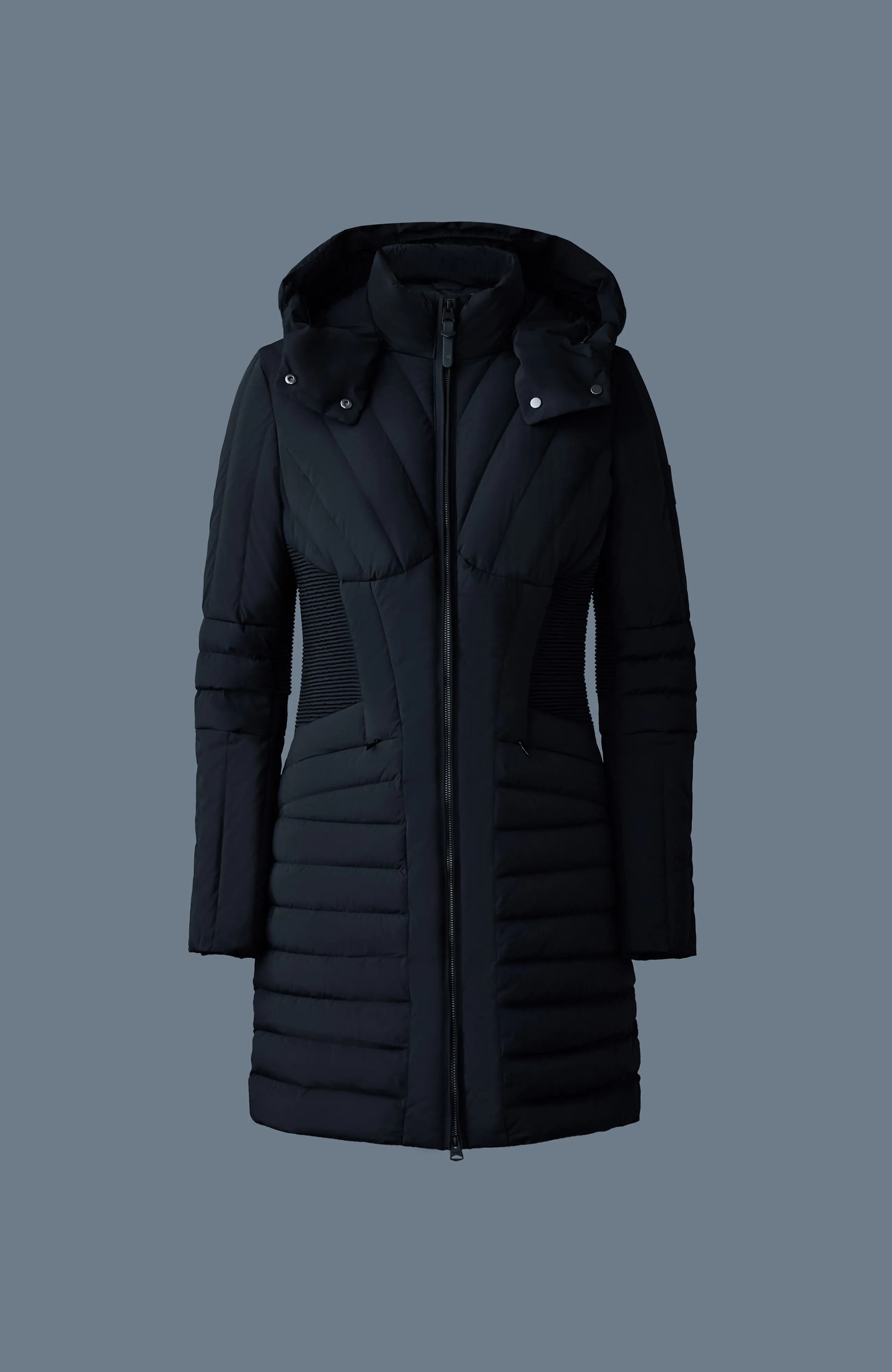 OKSANA Long Down Coat with Smocked Detail