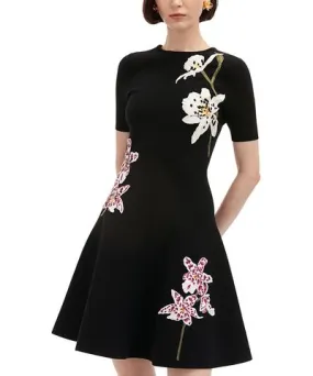 Oscar de la Renta Orchid Embroidered Dress