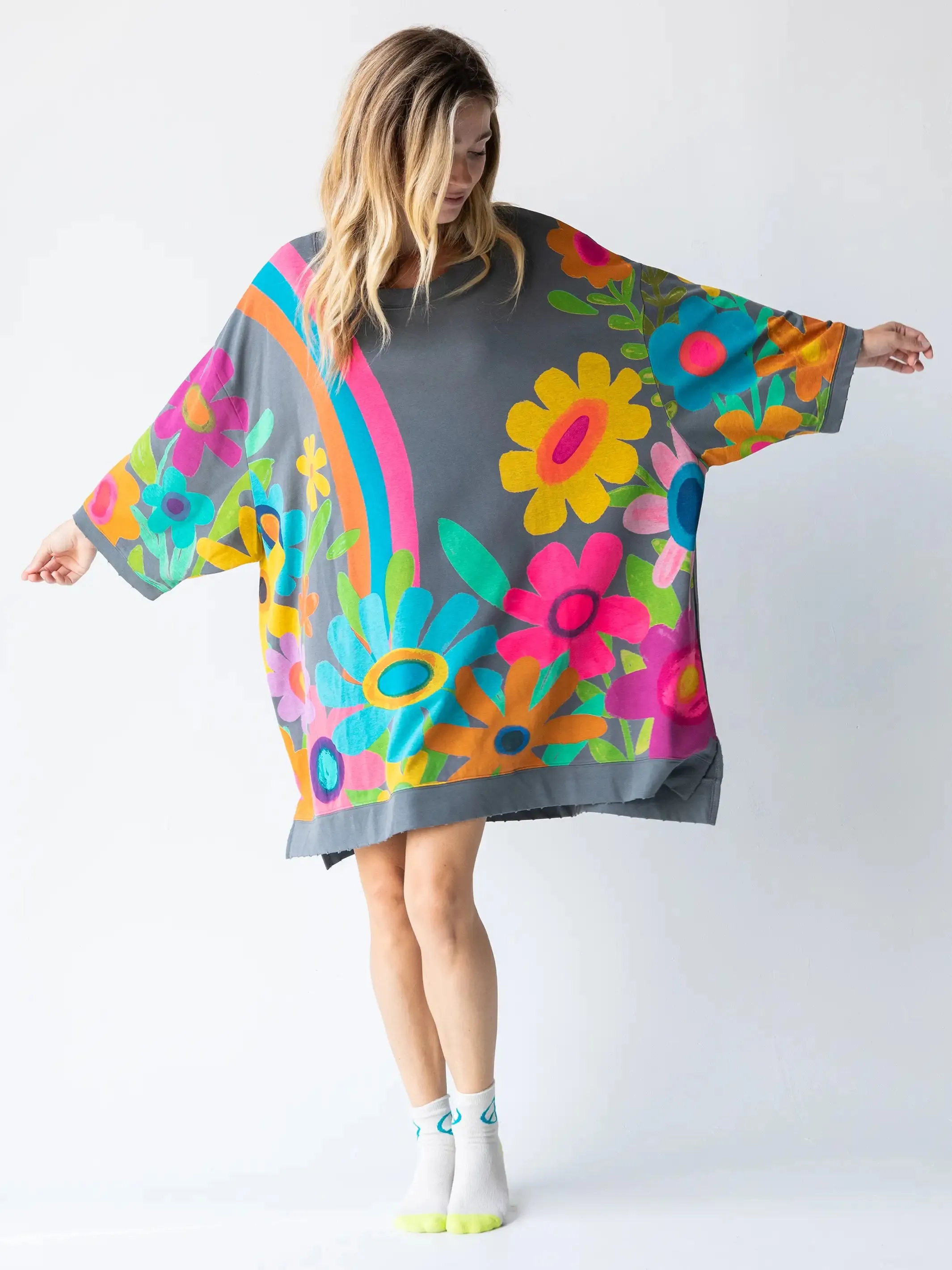 Oversized Charcoal Floral Sweatshirt - Billie