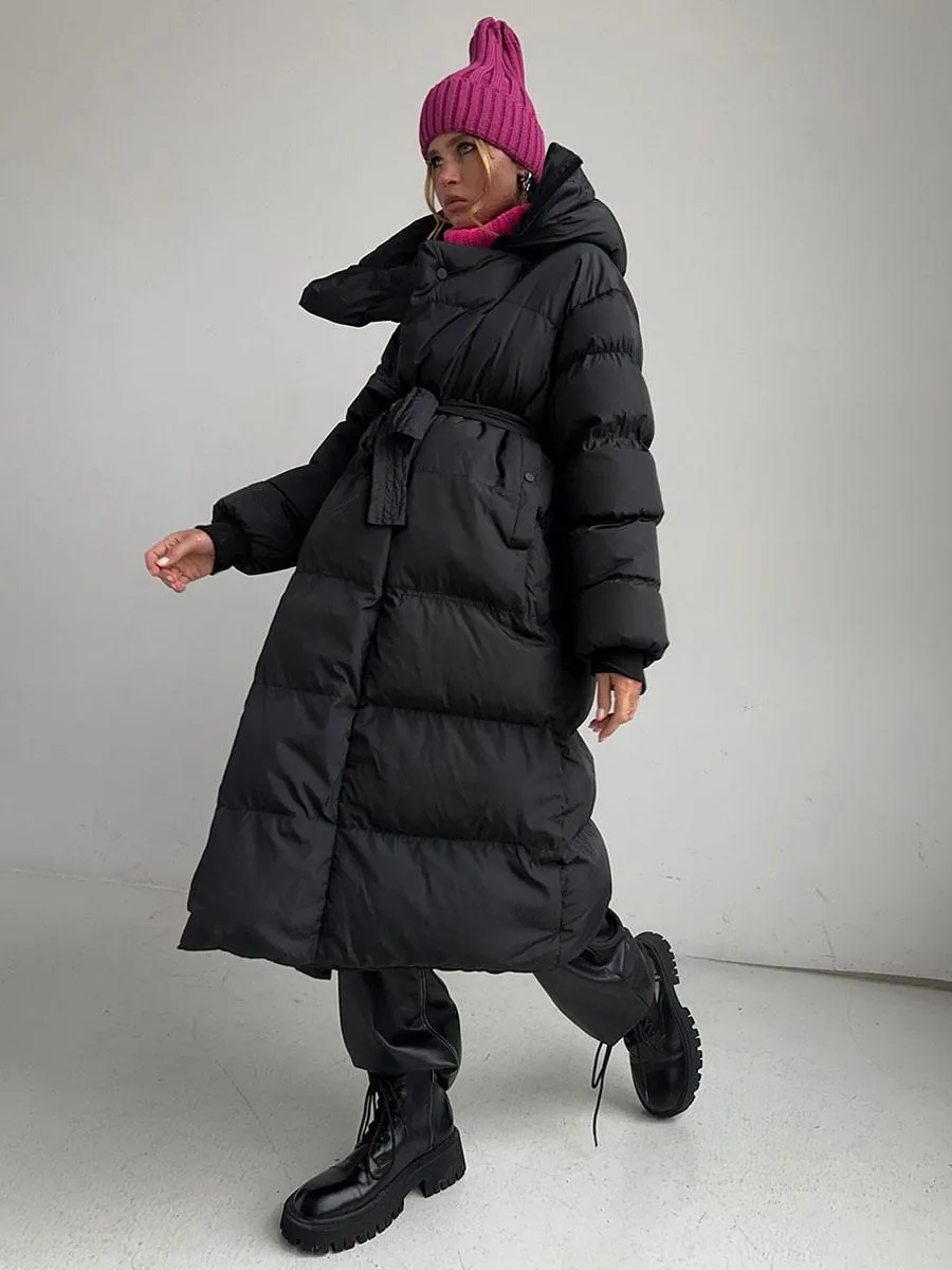 Women's Oversized Hooded Overcoat with Ribbed Cuffs - High-Quality Outerwear