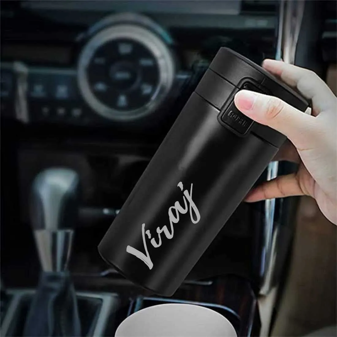 Personalized Travel Coffee Flask Sipper With Name Engraved  - Calligraphy 380ML