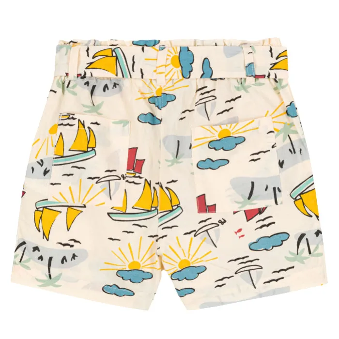 Petit Bateau Children's Avalanche Cream Shorts with Boat and Island Print