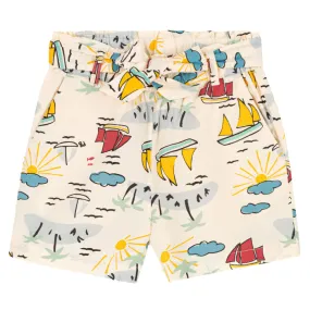 Petit Bateau Children's Avalanche Cream Shorts with Boat and Island Print